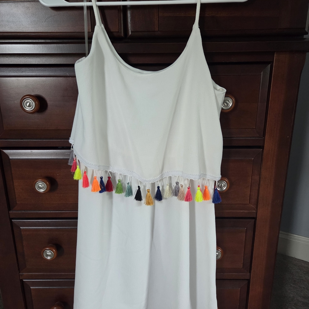White Tassel Mini Dress
